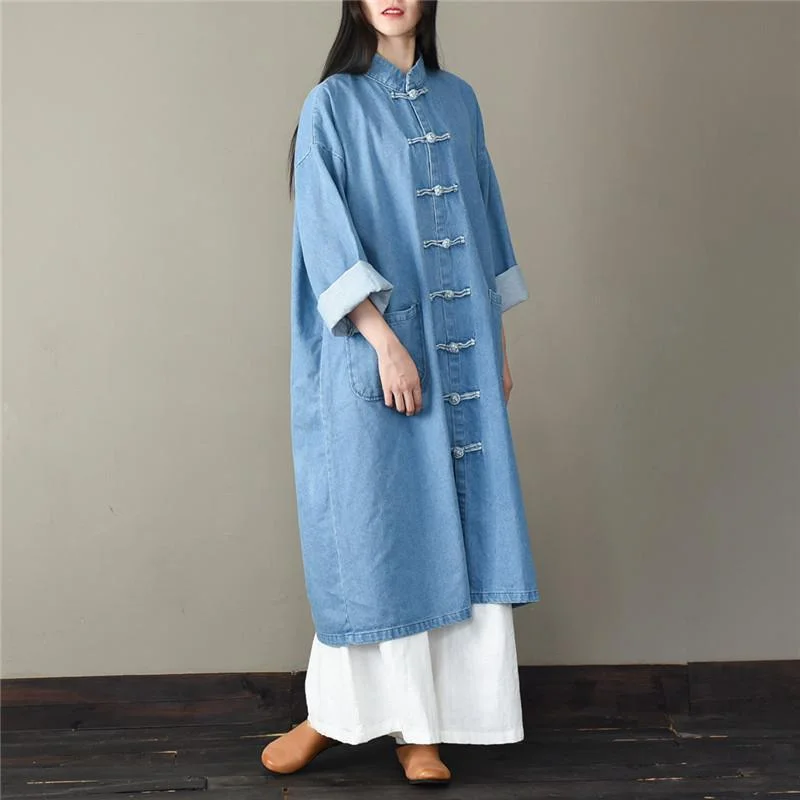 Unique stand collar Fashion spring tunic pattern light blue short coat