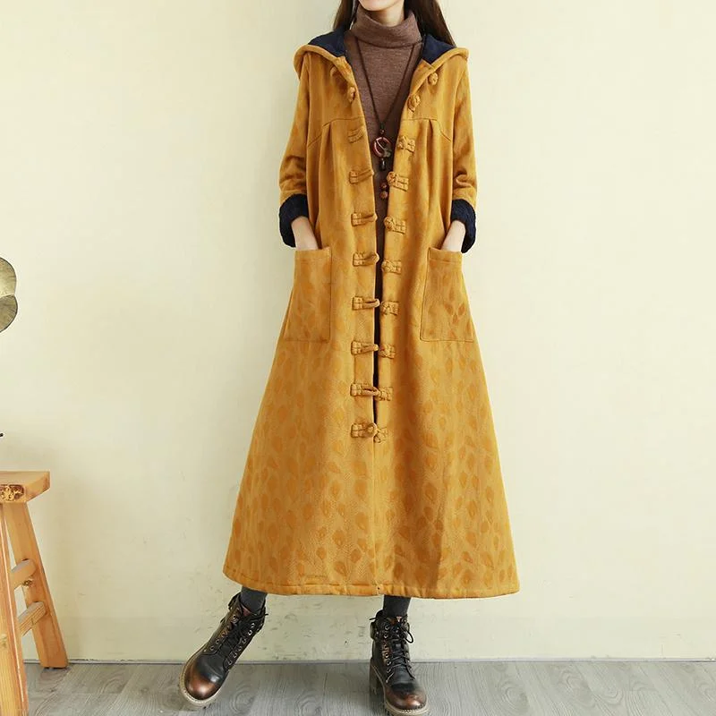 Unique thick top quality hooded coats women yellow Midi jackets