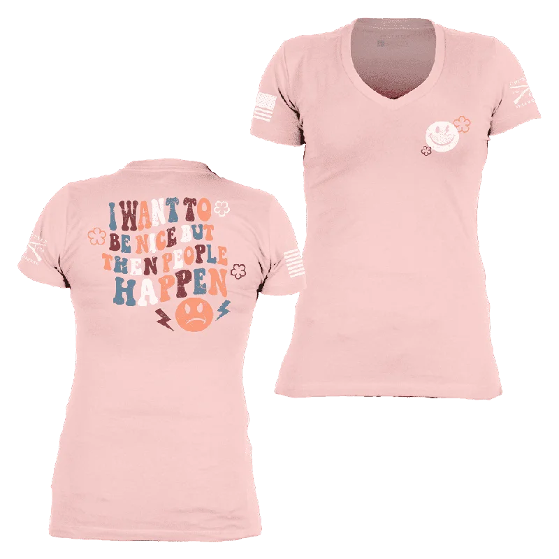 Women's Be Nice V-Neck - Light Pink