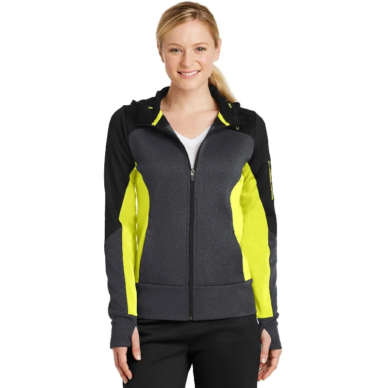 CLOSEOUT - Sport-Tek Ladies Tech Fleece Colorblock Full-Zip Hooded Jacket