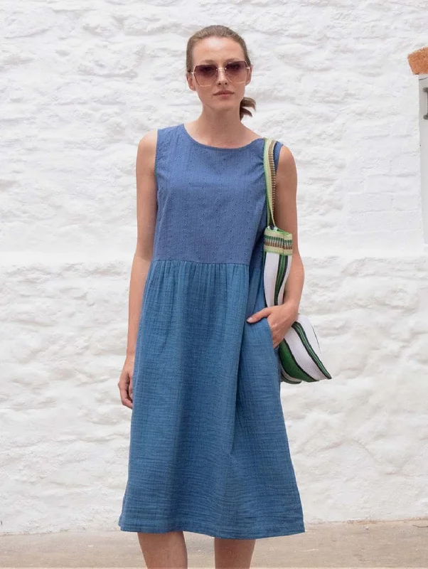 Elaine Cotton Day Dress | Med Blue