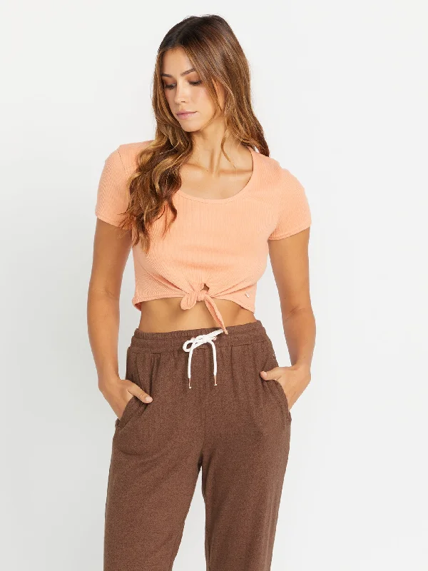 Lived in Lounge Rib Tie Front Tee - Clay