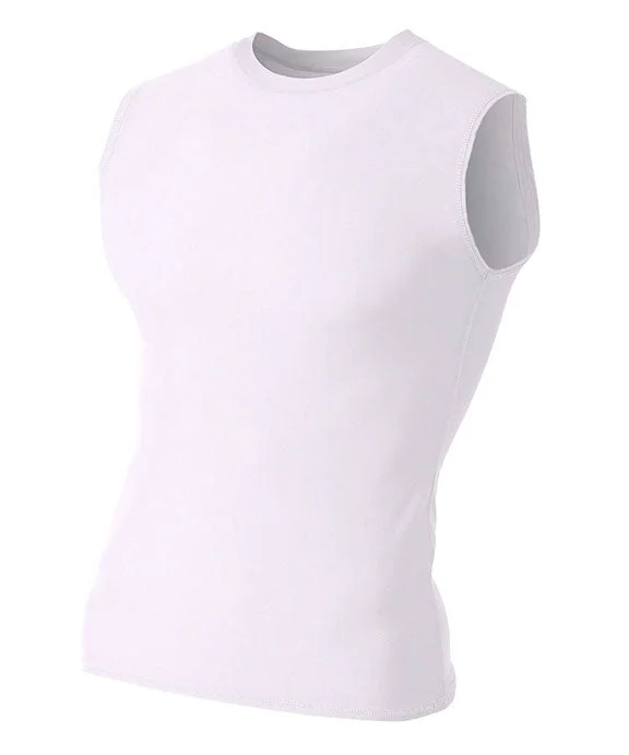 N2306 - A4 Mens Compression Muscle Tank Top | White