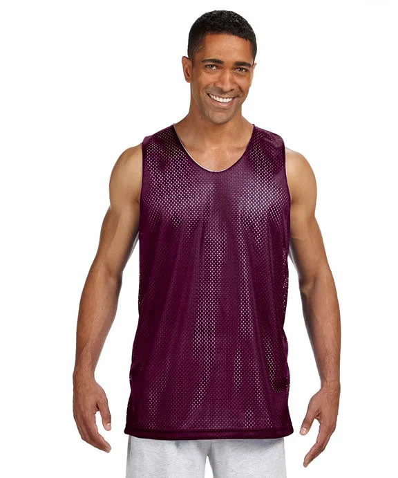 NF1270 - A4 Mens Reversible Mesh Tank Top | Maroon/White