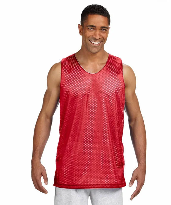 NF1270 - A4 Mens Reversible Mesh Tank Top | Scarlet/White