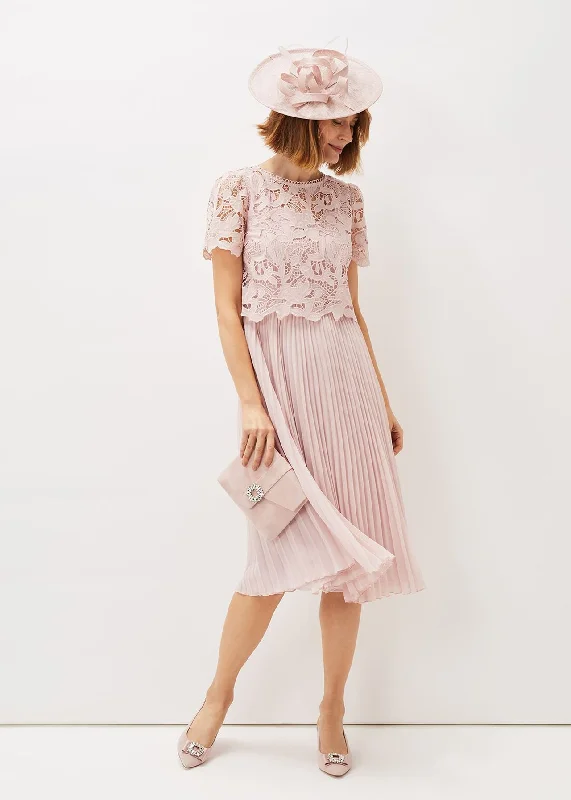 Samina Pleated Double Layer Lace Dress