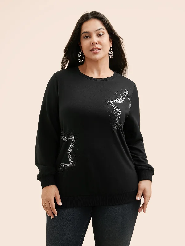 Star Rhinestone Slightly Stretchy Sweatshirt