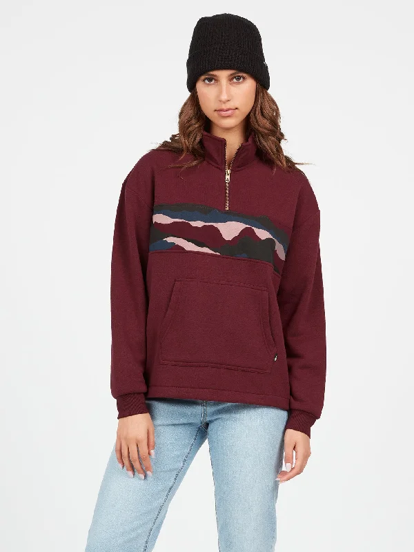 Stone Stacked Mock Neck Hoodie - Burgundy