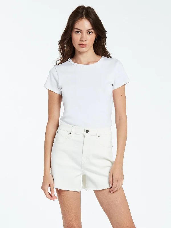 Stone Step High Rise Denim Shorts - Star White