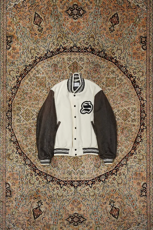 GILL LEATHER STADIUM JACKET (CREAM WHITE X BLACK GILL)