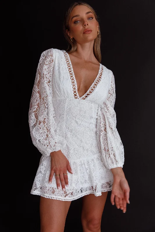 Summer Wine Long Sleeve Lace Dress White