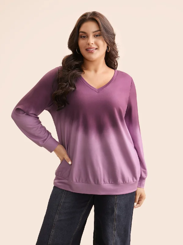 V Neck Gradient Dyeing Sweatshirt