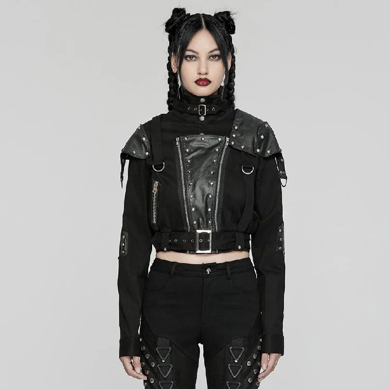 Women's Punk Stand Collar Patch Jacket