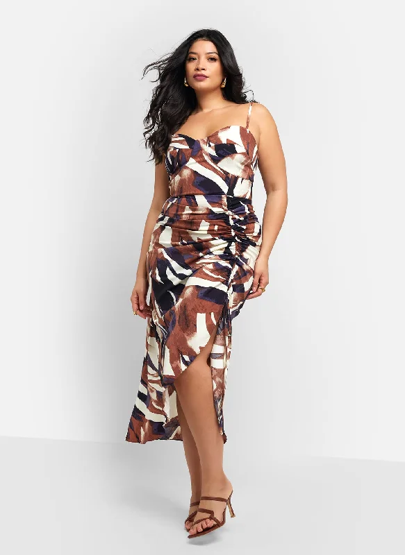 Colette Abstract Print Adjustable Ruched Midi Bodycon Dress