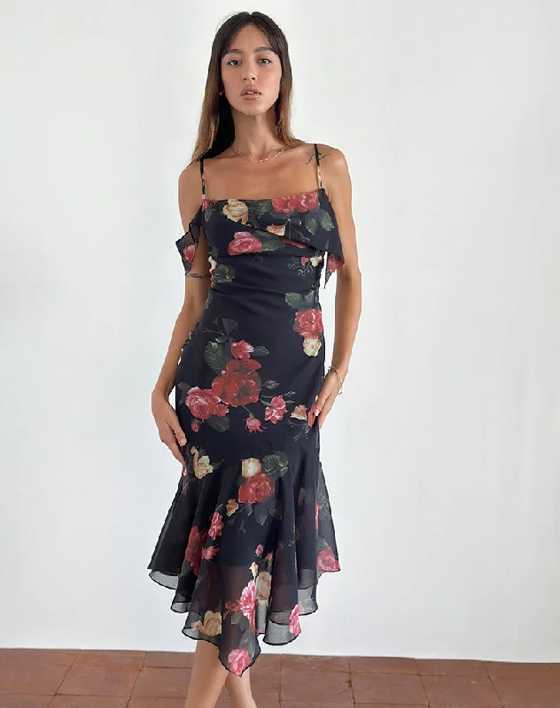 Dansya Midi Dress in Renaissance Rose Black