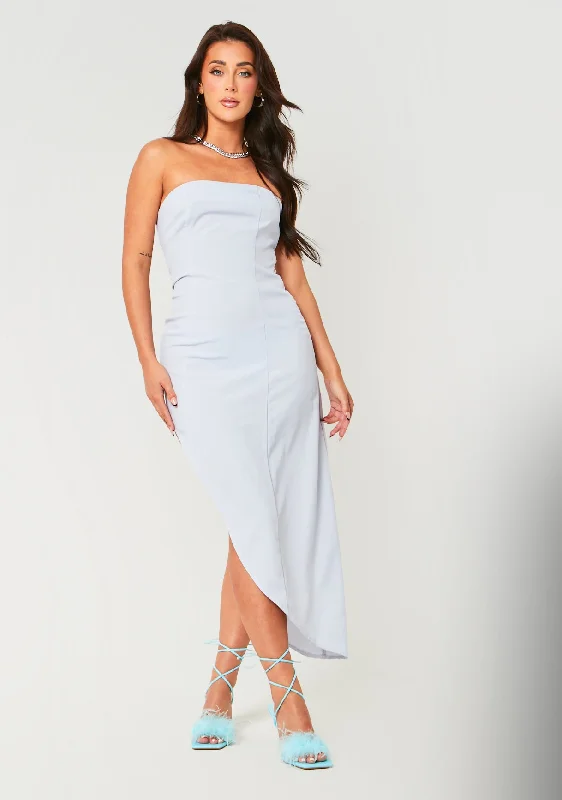 Jemma Blue Bandeau Asymmetric Midi Dress