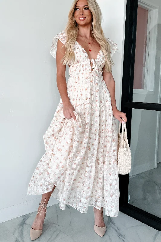 Blissful Nature Floral Maxi Dress (Cream/Peach)