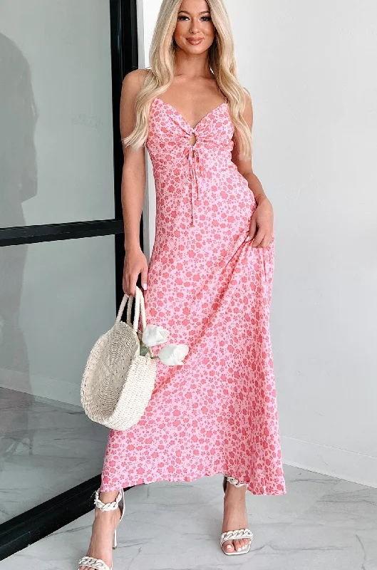 Charismatic Appeal Tie-Front Floral Maxi Dress (Pink Multi)