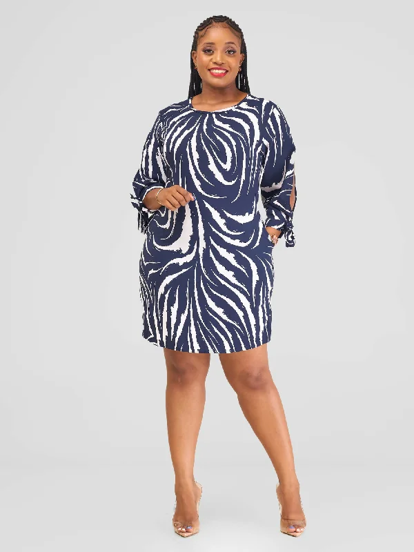 Salok Havilah Gulu Dress - Navy Blue Print