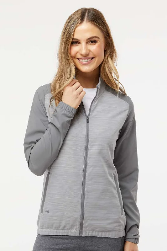 Adidas Womens Colorblock Water Resistant Full Zip Windshirt Jacket - Grey/Heather Grey