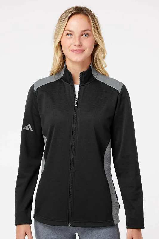 Adidas Womens Textured Mixed Media Full Zip Jacket - Black/Grey