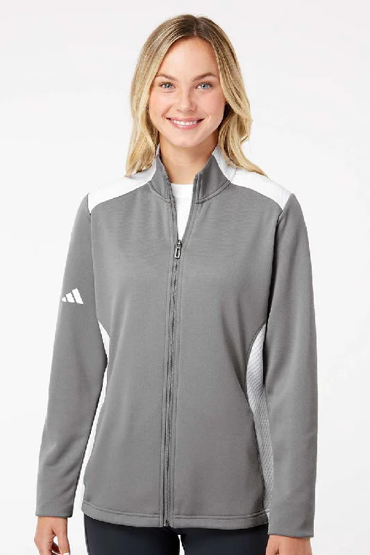 Adidas Womens Textured Mixed Media Full Zip Jacket - Grey/White