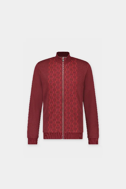 Brooklyn Regular Intarsia Hex. Track Jacket Red Dahlia