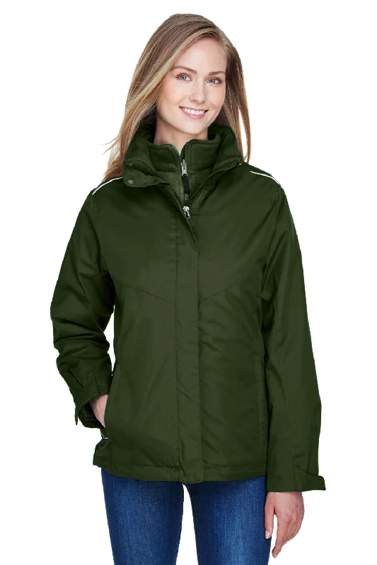 Core 365 Womens Region 3-in-1 Water Resistant Full Zip Hooded Jacket - Forest Green