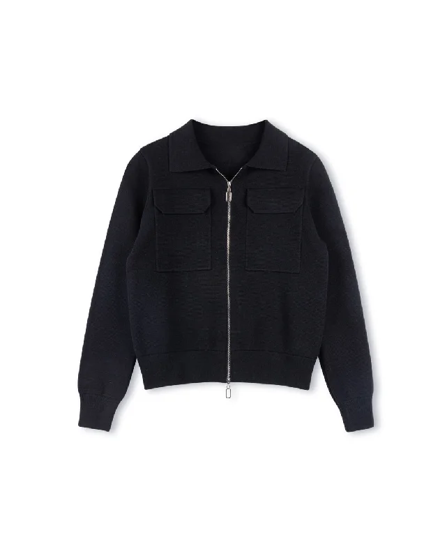 Double Pocket Zip Up Knit Jacket