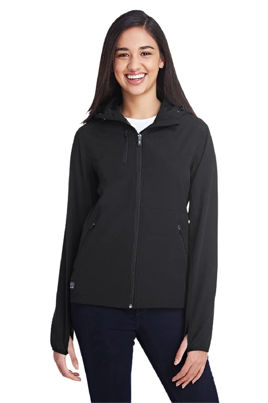 Dri Duck Womens Ascent Wind & Water Resistant Soft Shell Full Zip Hooded Jacket - Black