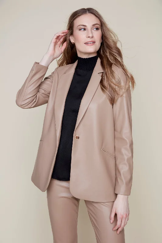 Vegan Leather Single Button Blazer