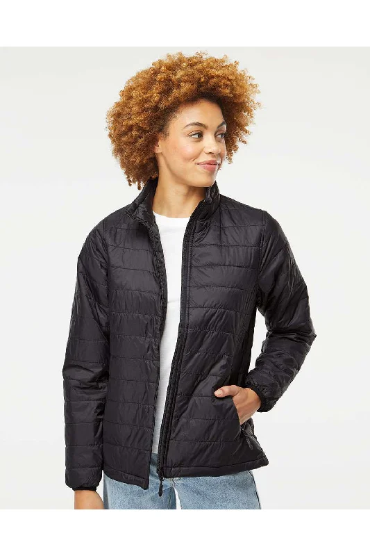 Independent Trading Co. Womens Wind & Water Resistant Full Zip Puffer Jacket - Black