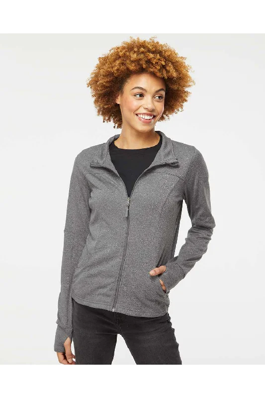 Independent Trading Co. Womens Poly Tech Full Zip Track Jacket - Heather Gunmetal Grey