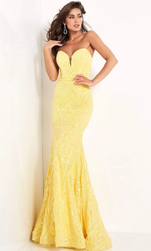 Jovani - 03445 Strapless Plunging Sweetheart Neck Sequin Gown