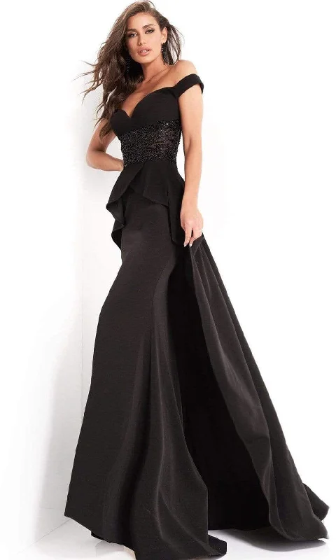 Jovani - 04460 Off Shoulder Embellished Dress With Overskirt