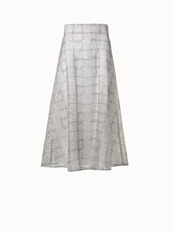 Midi A-Line Skirt with Square on Tulle Embroidery