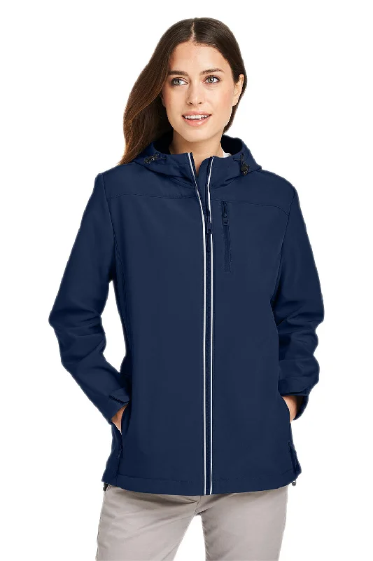 Nautica Womens Wavestorm Wind & Water Resistant Full Zip Hooded Jacket - Navy Blue