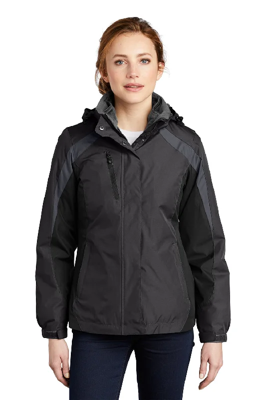 Port Authority Womens 3-in-1 Wind & Water Resistant Full Zip Hooded Jacket - Black/Magnet Grey