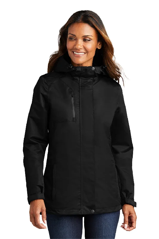 Port Authority Womens All Conditions Waterproof Full Zip Hooded Jacket - Black