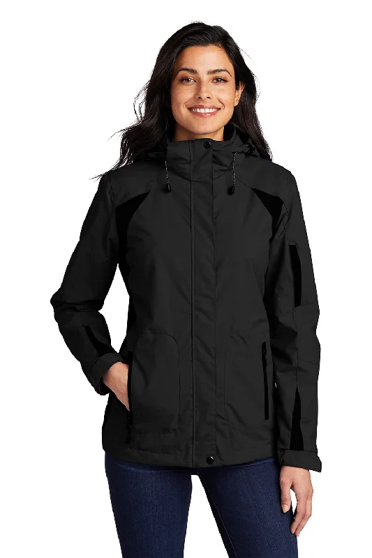 Port Authority Womens All Season II Waterproof Full Zip Hooded Jacket - Black