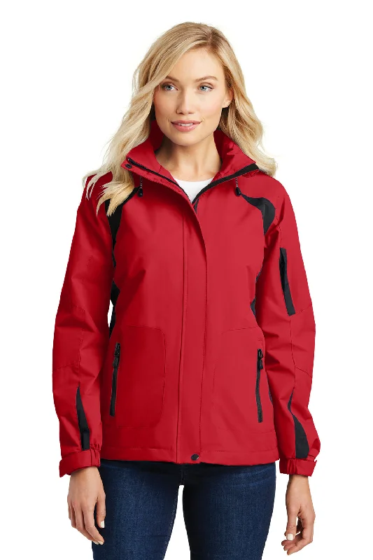 Port Authority Womens All Season II Waterproof Full Zip Hooded Jacket - True Red/Black - Closeout