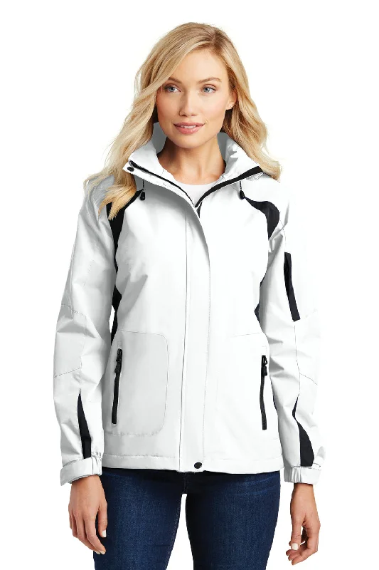 Port Authority Womens All Season II Waterproof Full Zip Hooded Jacket - White/Black - Closeout