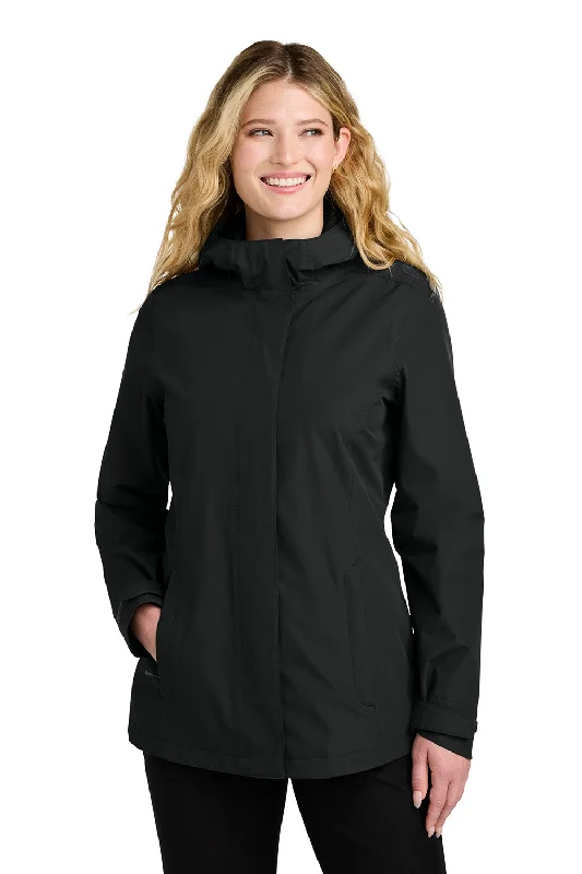 Port Authority Womens C-FREE Water Resistant Full Zip Hooded Rain Jacket - Deep Black - New