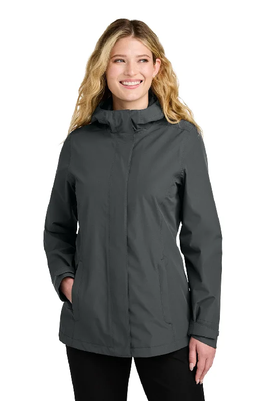 Port Authority Womens C-FREE Water Resistant Full Zip Hooded Rain Jacket - Steel Grey - New