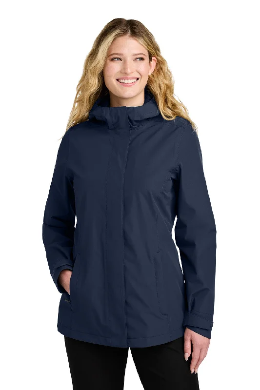 Port Authority Womens C-FREE Water Resistant Full Zip Hooded Rain Jacket - True Navy Blue - New