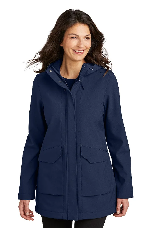 Port Authority Womens Collective Outer Water Resistant Soft Shell Full Zip Hooded Parka - River Navy Blue - New