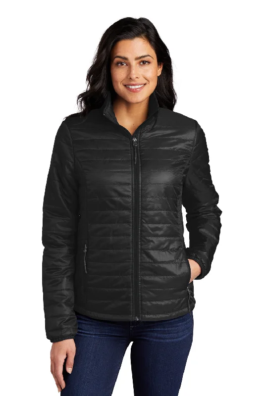 Port Authority Womens Water Resistant Packable Puffy Full Zip Jacket - Deep Black