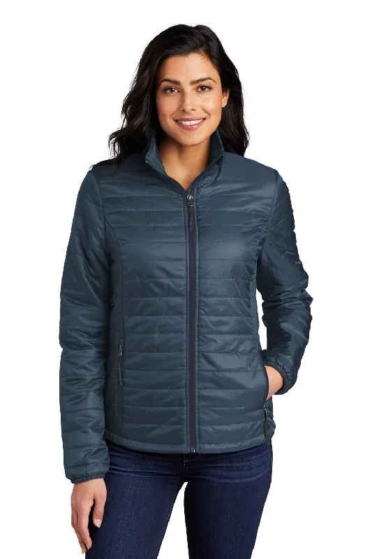 Port Authority Womens Water Resistant Packable Puffy Full Zip Jacket - Regatta Blue/River Navy Blue