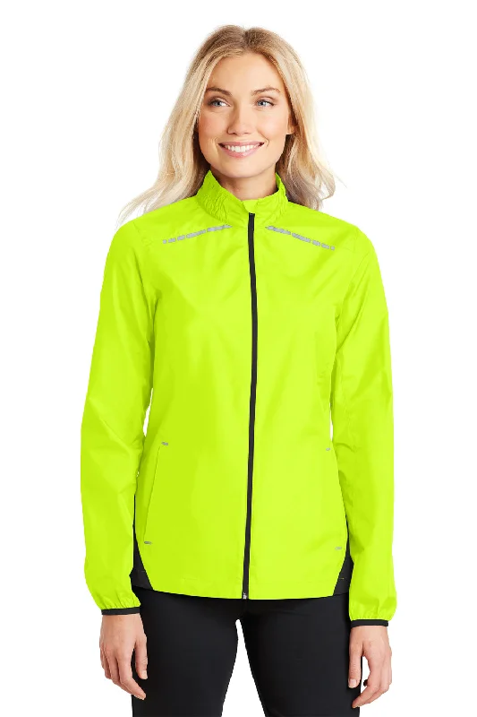 Port Authority Womens Zephyr Reflective Hit Wind & Water Resistant Full Zip Jacket - Safety Yellow/Deep Black - Closeout