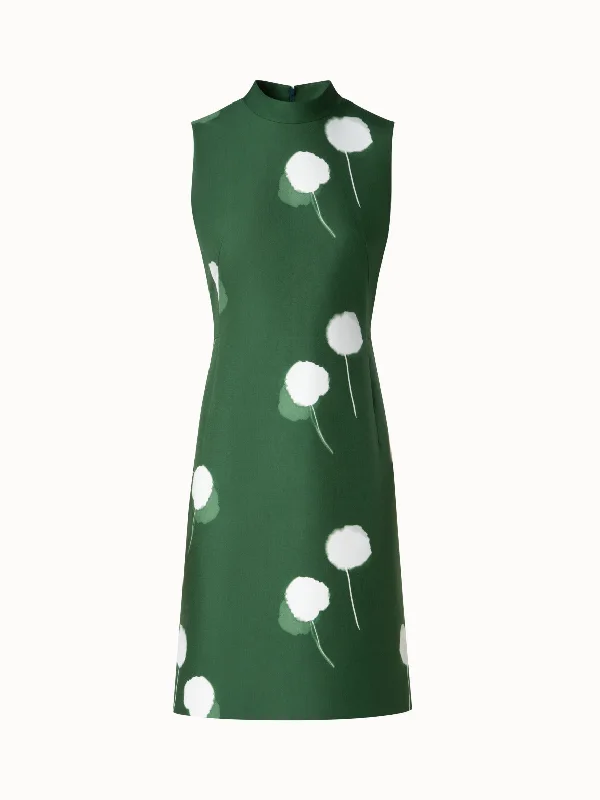 Sheath Dress in Cotton Silk Double-Face with Dandelion Print